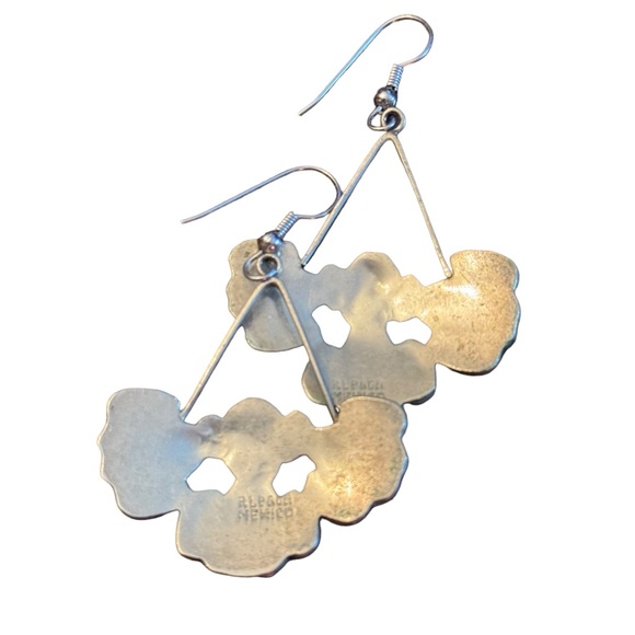 Vintage alpaca Mexico abalone inlay fancy dangle earrings - Picture 3 of 3